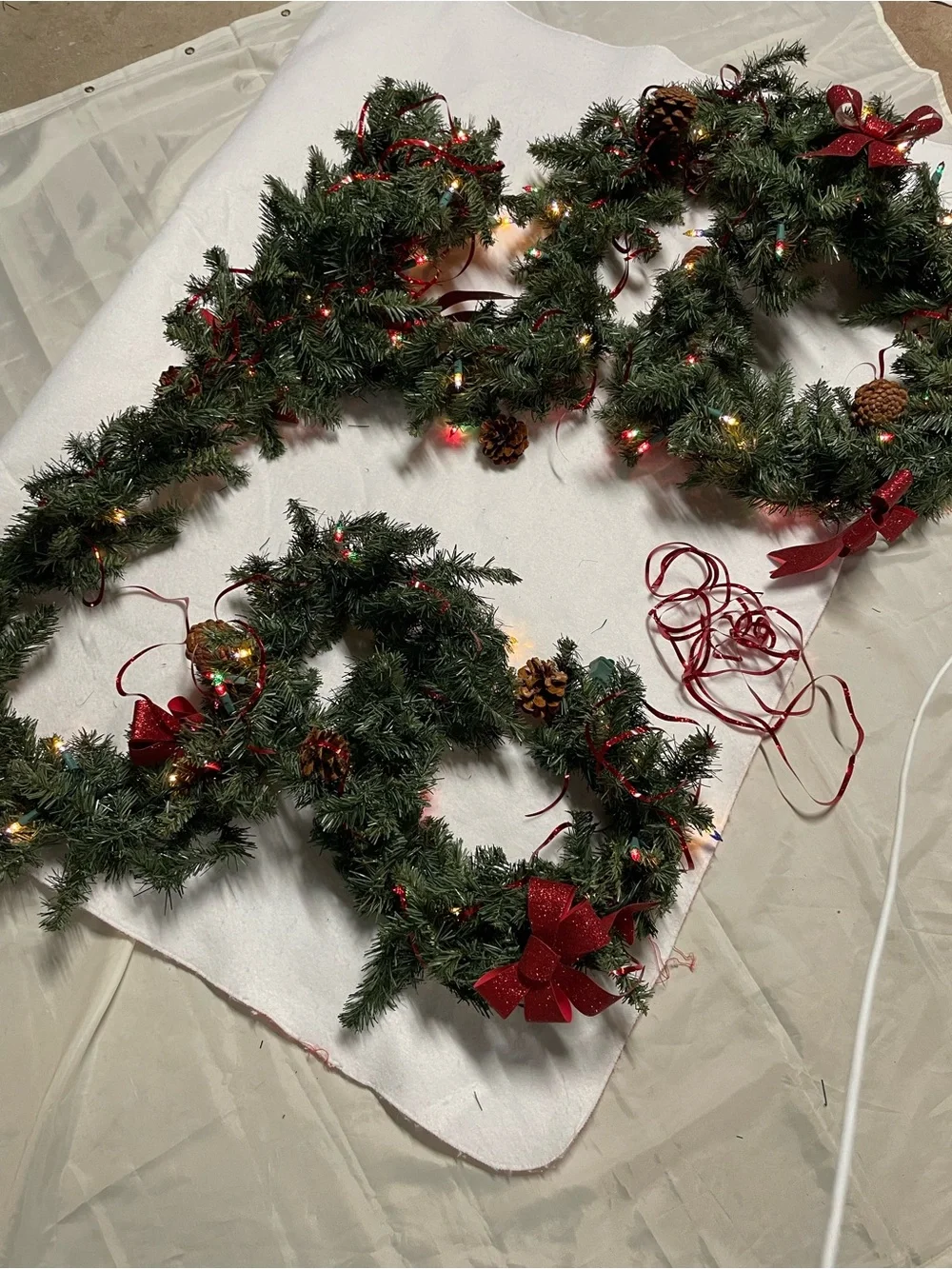 Holiday Pine Garland with Lights and Red Accents Approximately 16 ft